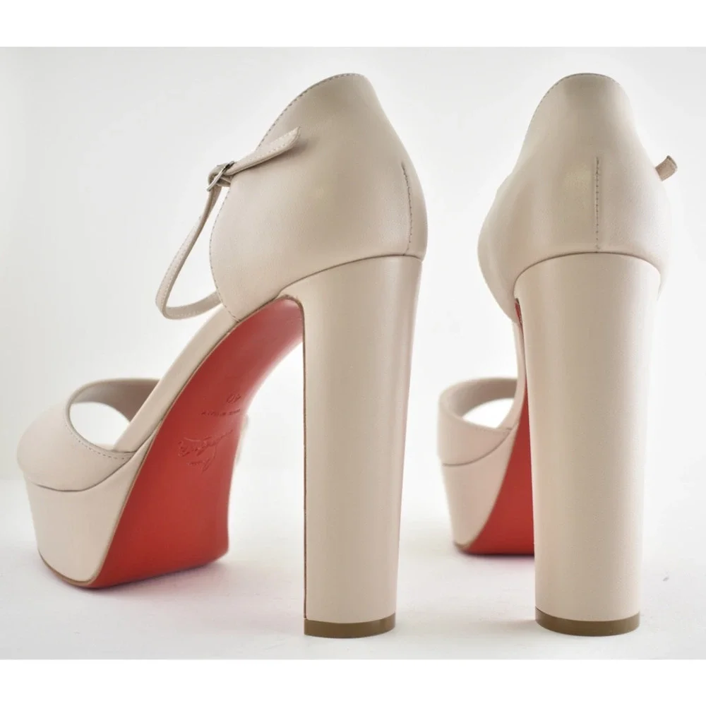 Christian Louboutin Sandaloo 130 Pearl Leather Platform Block Heel Sandal 40
